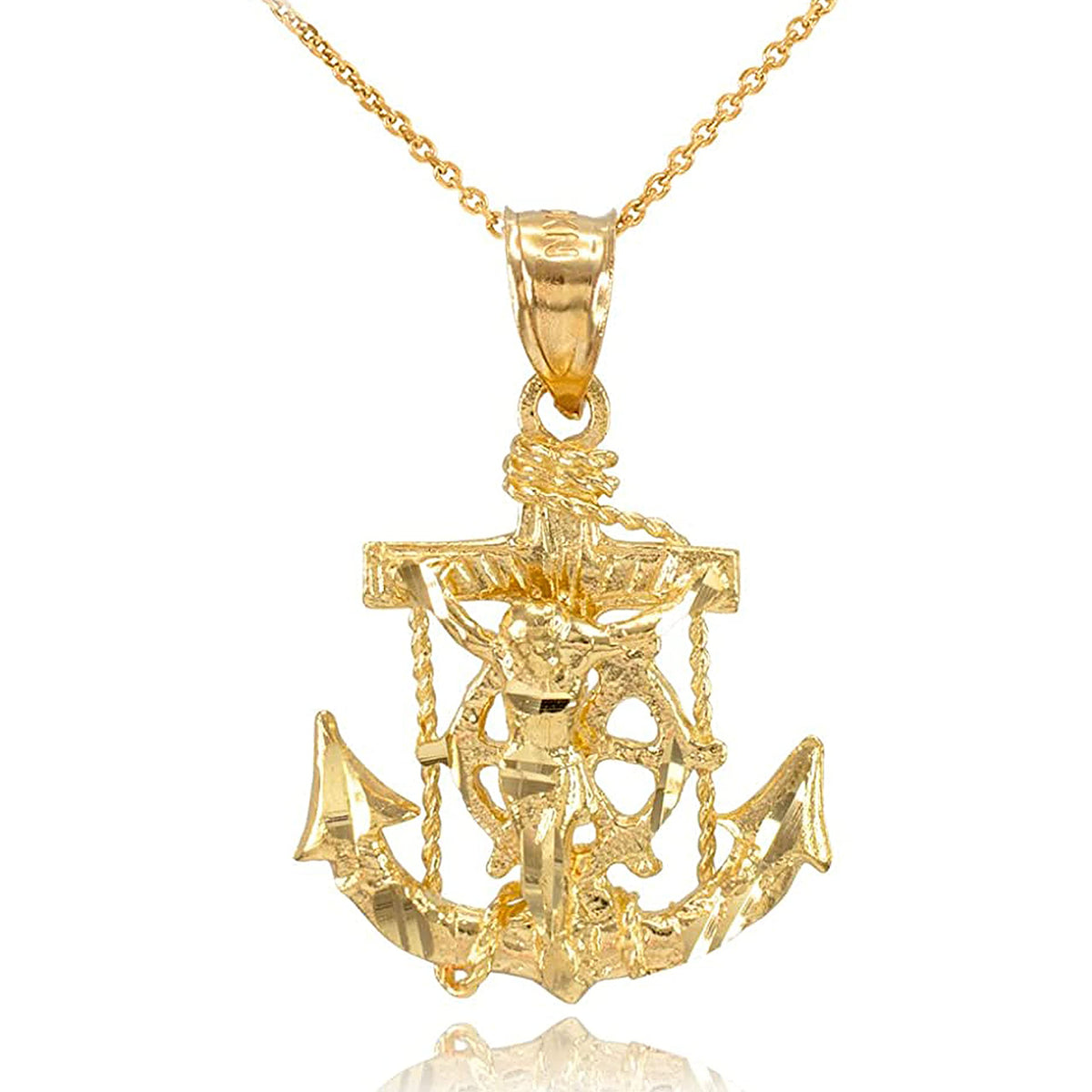 14K Yellow Gold Mariner’s Cross with Crucifix Pendant Necklace, 16”