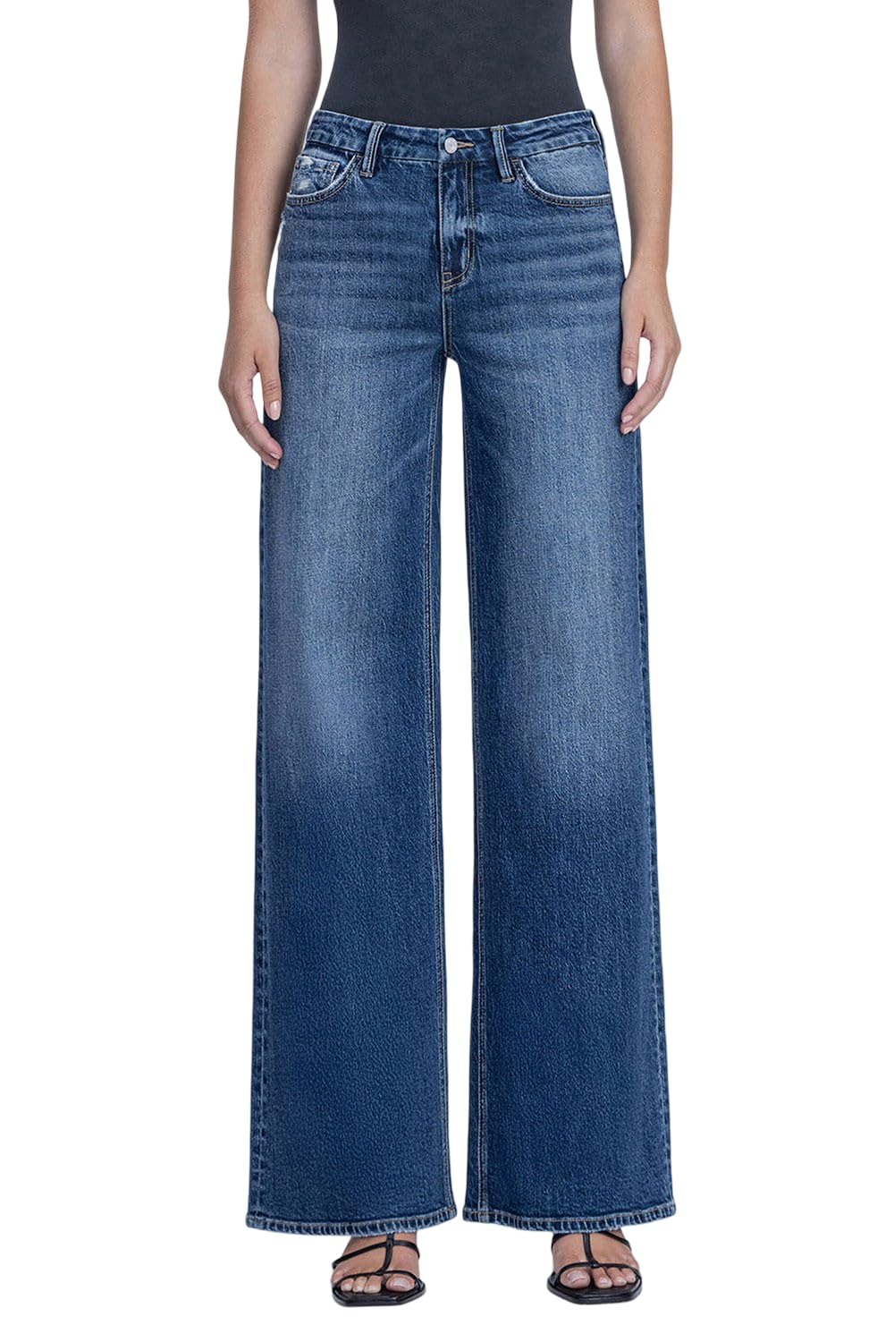 VERVET Women's Olivia High Rise Dark Seamless Waistband Wide Leg Jeans (Nicest, 30)