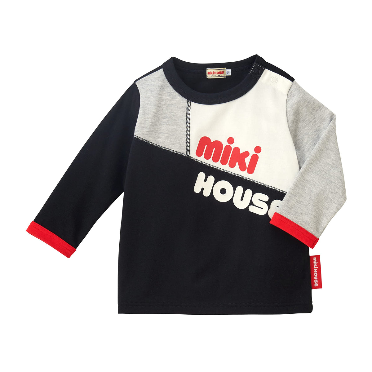 Miki House 10-5241-492 T-shirt, Long Sleeve, Logo, Boys, Girls, Baby, Kids, Children's Clothing, Black, 120