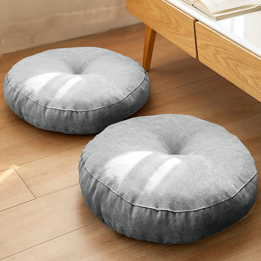 AYO Floor Cushion, Set of 2, Round Round Tatami Chair Pad with Cover, Textured Dobby Cushion for Chairs, Chair Cushion, Off Wash, Stylish, Natural, Scandinavian Simple, For Chair Japanese Style (Light