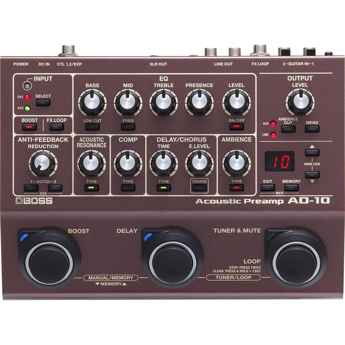 BOSS AD-10 Acoustic Guitar Hardware, Brown, Standard