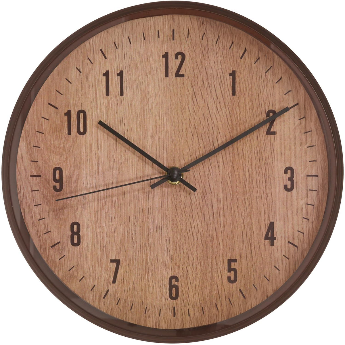 Fuji Boeki Life 39870 Wall Clock, Diameter 9.8 inches (25 cm), Width 9.8 x Depth 1.6 x Height 9.8 inches (25 cm), Depth 1.6 x Height 9.8 inches (25 cm), Brown, Wood Grain Style, Simple, Quiet