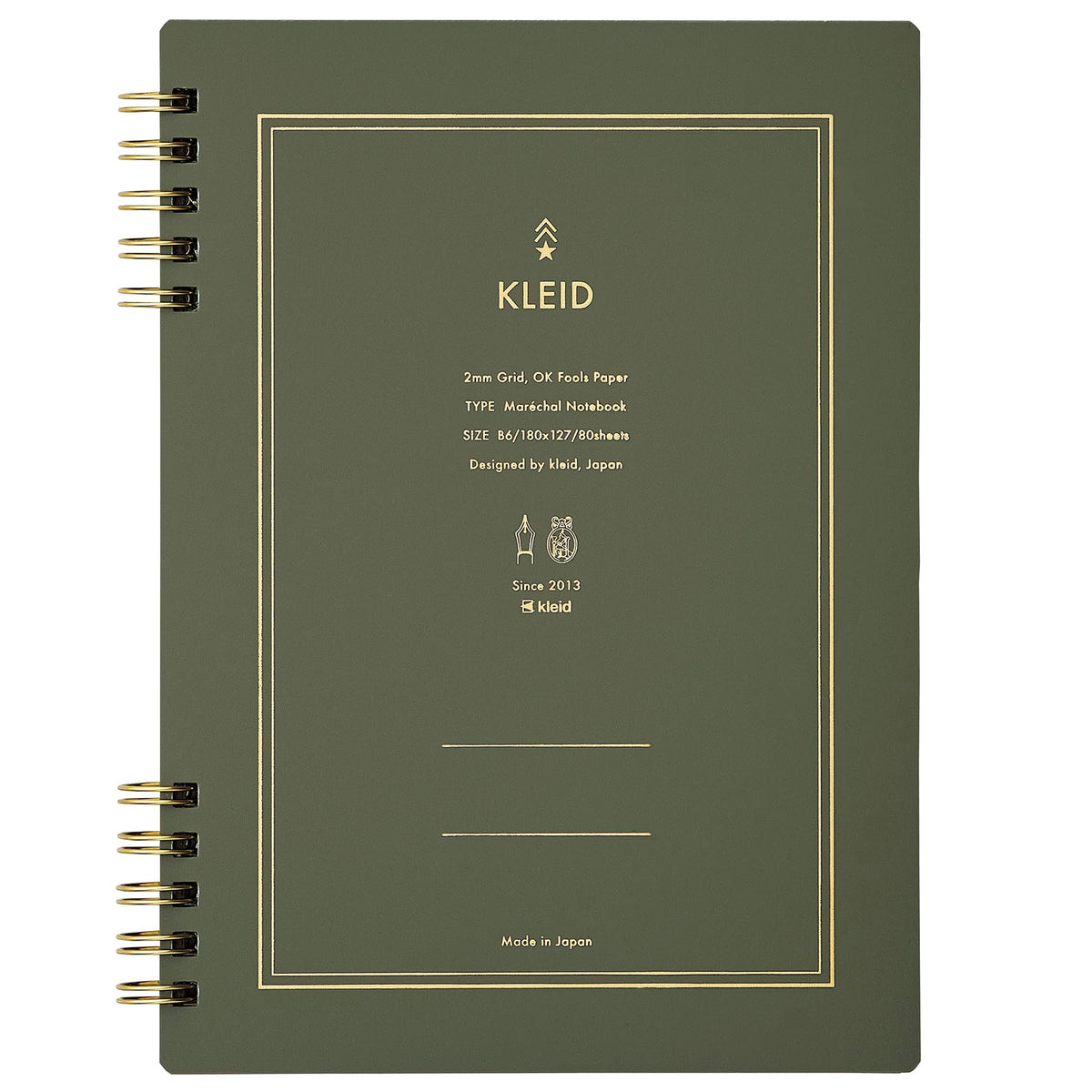kleid 7202-02 Ring Notebook, Marechal Notebook, Olive B6, 0.08 inch (2 mm) Square