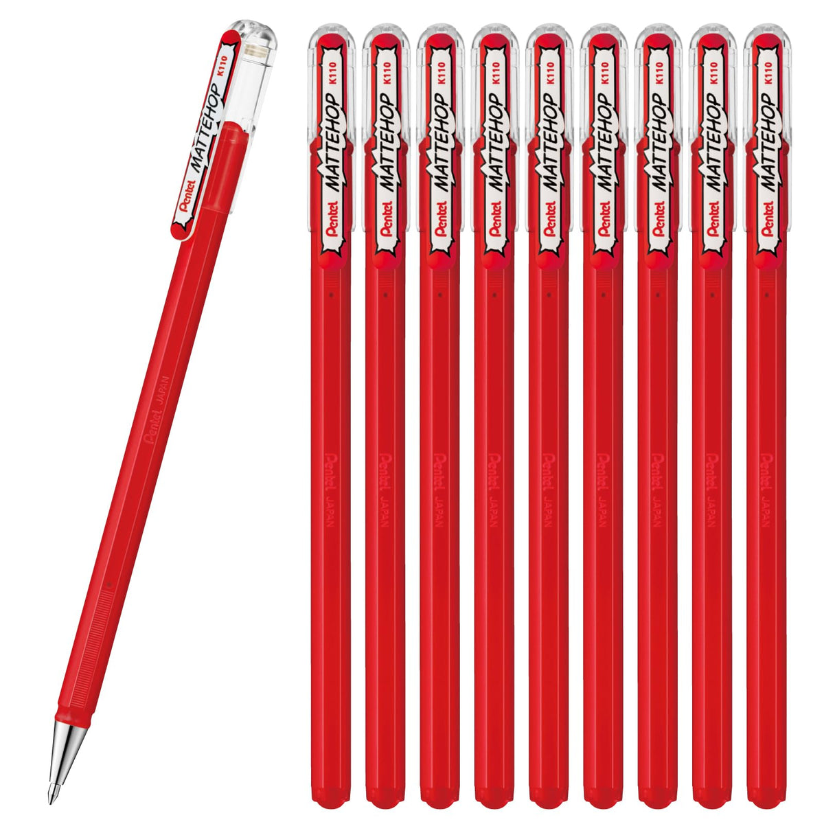 Pentel Matte Hop Red Color Ballpoint Pen, 10 Count K110-VB