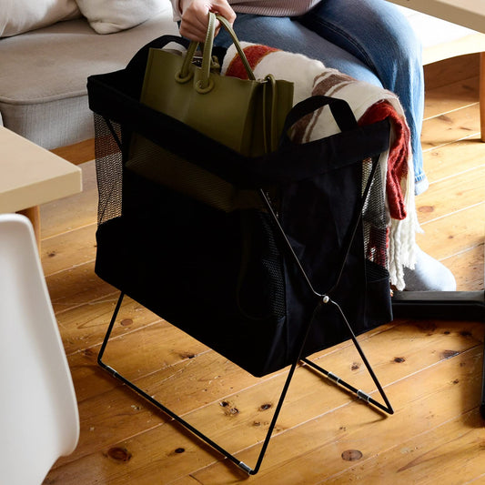 Yamazen HTB-MH(BK) Luggage Storage Box, High Type, Foldable, Breathable, Size M, Width 17.7 x Depth 10.4 x Height 20.1 inches (45 x 26.5 x 51 cm), Laundry Rack, Easy Assembly, Black
