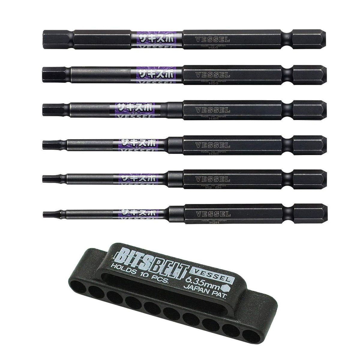 Vessel SS16H-6PSA Hex Screwdriver Bit Set, Set of 6 (Holder Included)