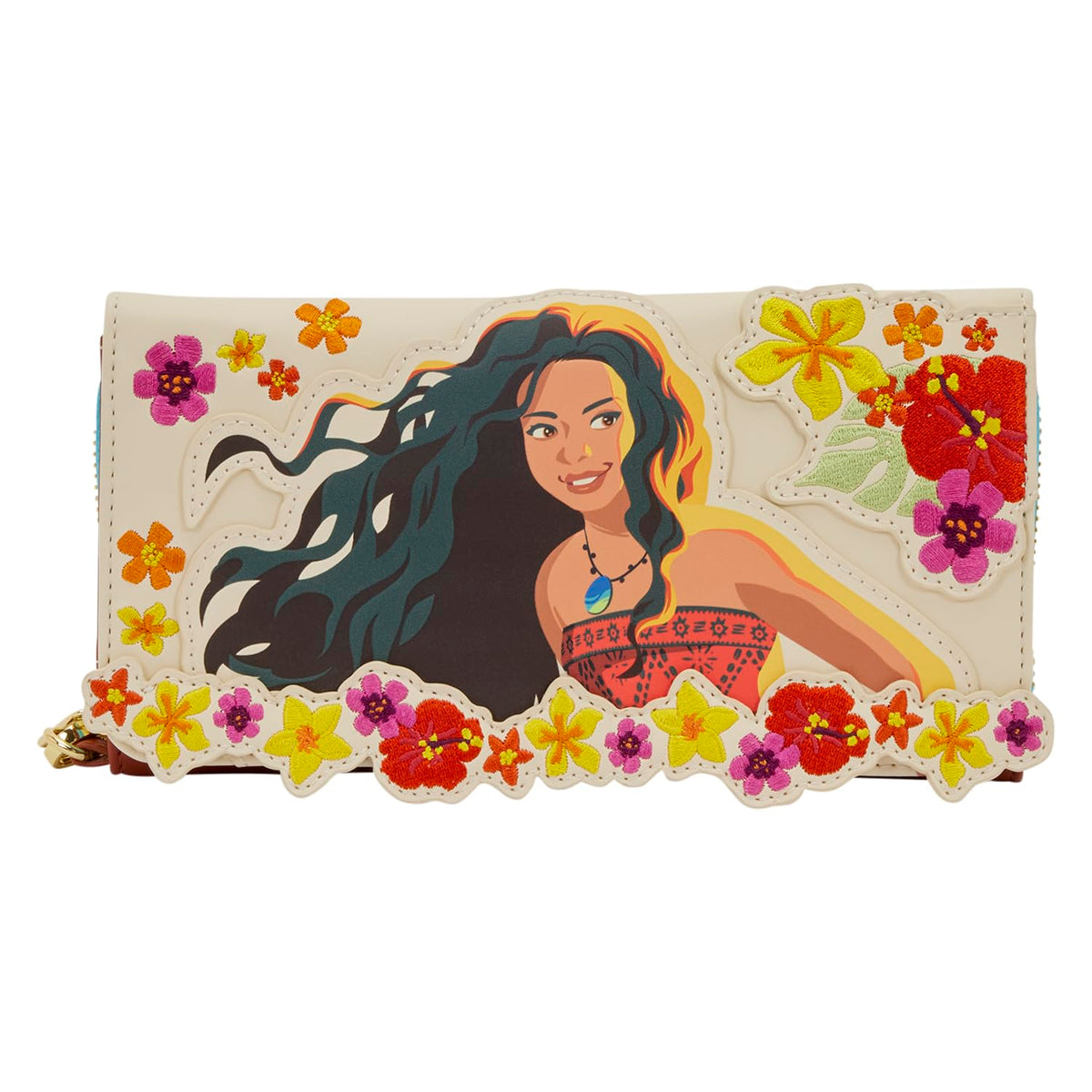 Loungefly Disney: Moana - Embroidered Floral Live Action - Zip Around Wallet with Detachable Wristlet - 6 Cards Slots and Clear ID Slot - Great for Kids & Adults - Collectible Wallets