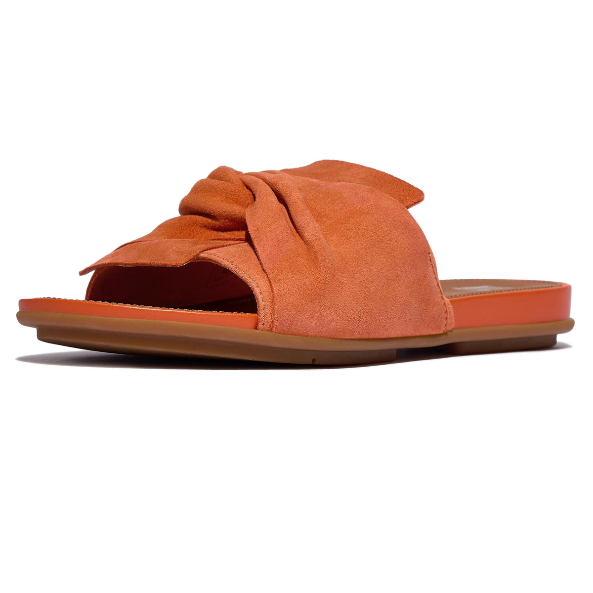 FitFlop Women's Gracie Soft-Twist Suede Slides Sandals with Elegant Bow Design, Supportive All-Day Comfort, Contoured Footbed and Dynamicush Cushioning, Lightweight Summer Flats, Satsuma, 8