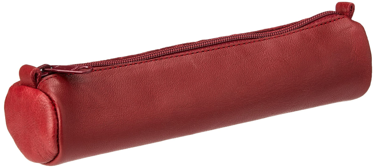 Clairefontaine 77030C Collection Age Bag A Small Round Pencil Case in Genuine Red Lambskin - 18.5 cm x 4 cm Diameter