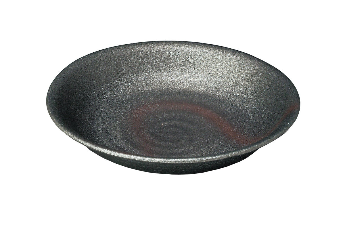 Konami Shoten 129-2 Aluminum Deep Swirl Round Plate (Black Persimmon Yu), 8.7 inches (22 cm)
