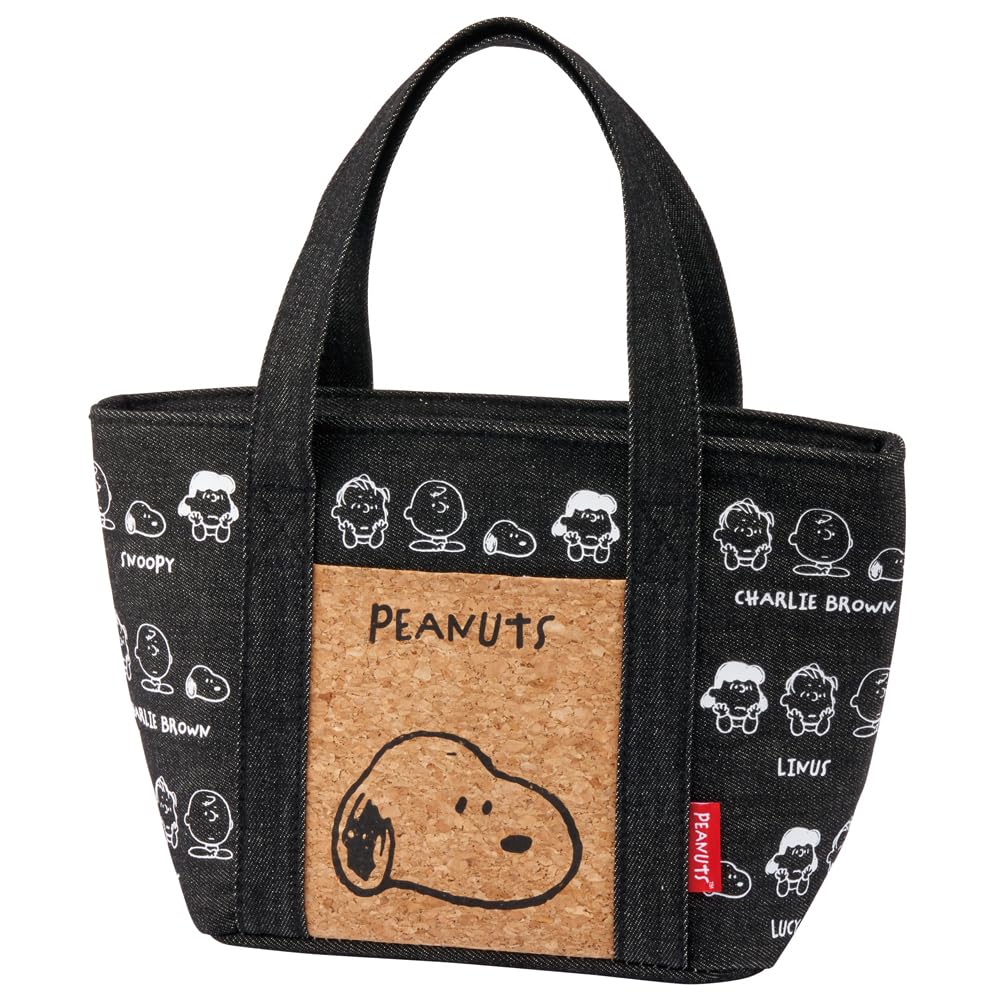 Skater KBCO3-A Denim Insulated Bag with Cork Pocket, Tote Bag, Lunch Bag, Snoopy & Friends