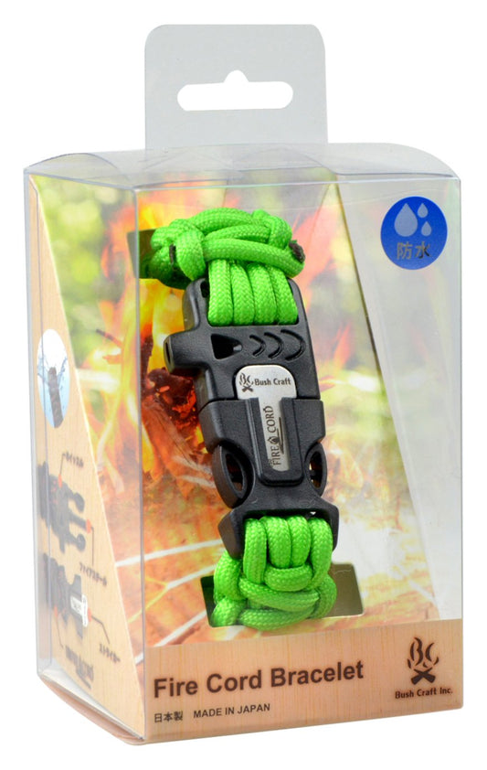 Bush Craft 02-03-550f-0013 Fire Cord Bracelet (Fire Starter String and Small Metal Match) Safety Green, Small