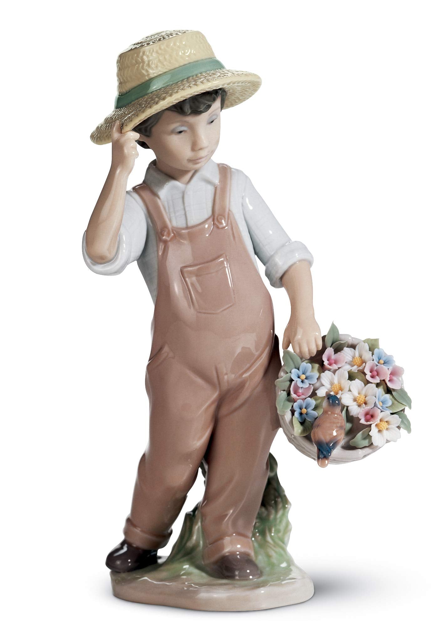 LLADRÓ My Happy Friend Boy Figurine. Porcelain Children with Flowers Figure.