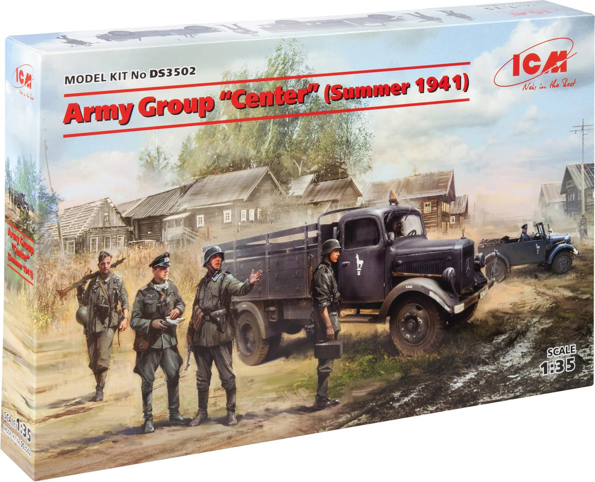 ICM 1/35 Scale Army Group "Center" (Summer 1941) (Kfz.1, Typ L3000S, German Infantry (4 figures), German Drivers (4 figures)) - Action Figure Plastic Model Kit # DS3502