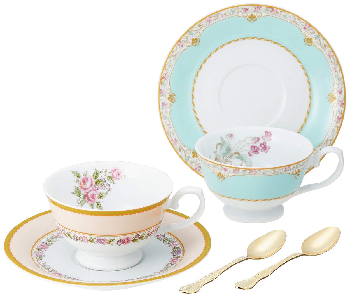 Narumi 41720-33457 Floral Boutique Cup and Saucer Set, 6.8 fl oz (190 cc), Spoon Included, Set of 2