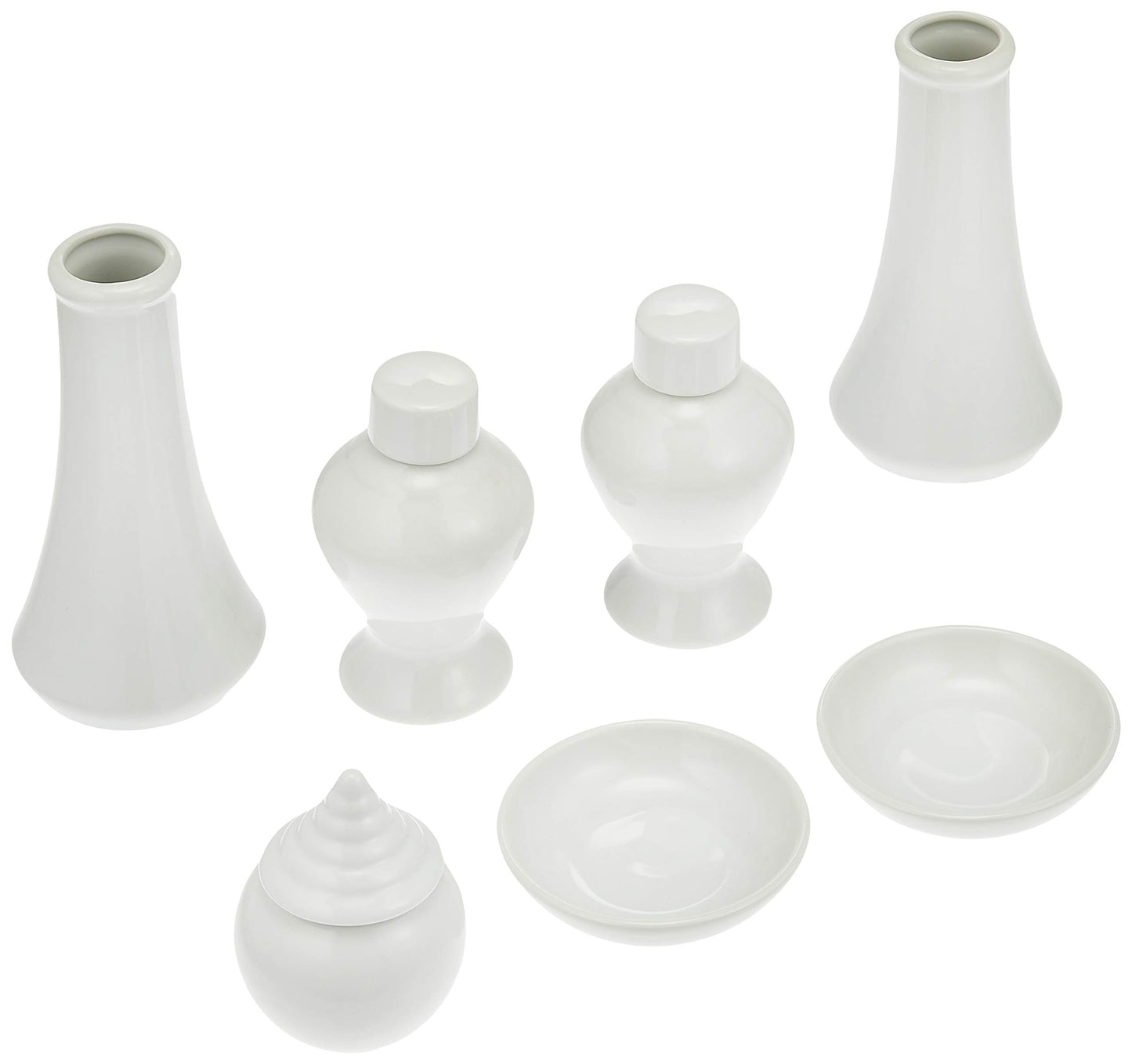 Kamidana no Sato Shinto Utensil Set, Ceramic 7-Piece Set (Large) White