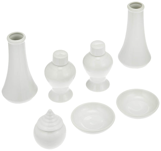 Kamidana no Sato Shinto Utensil Set, Ceramic 7-Piece Set (Large) White
