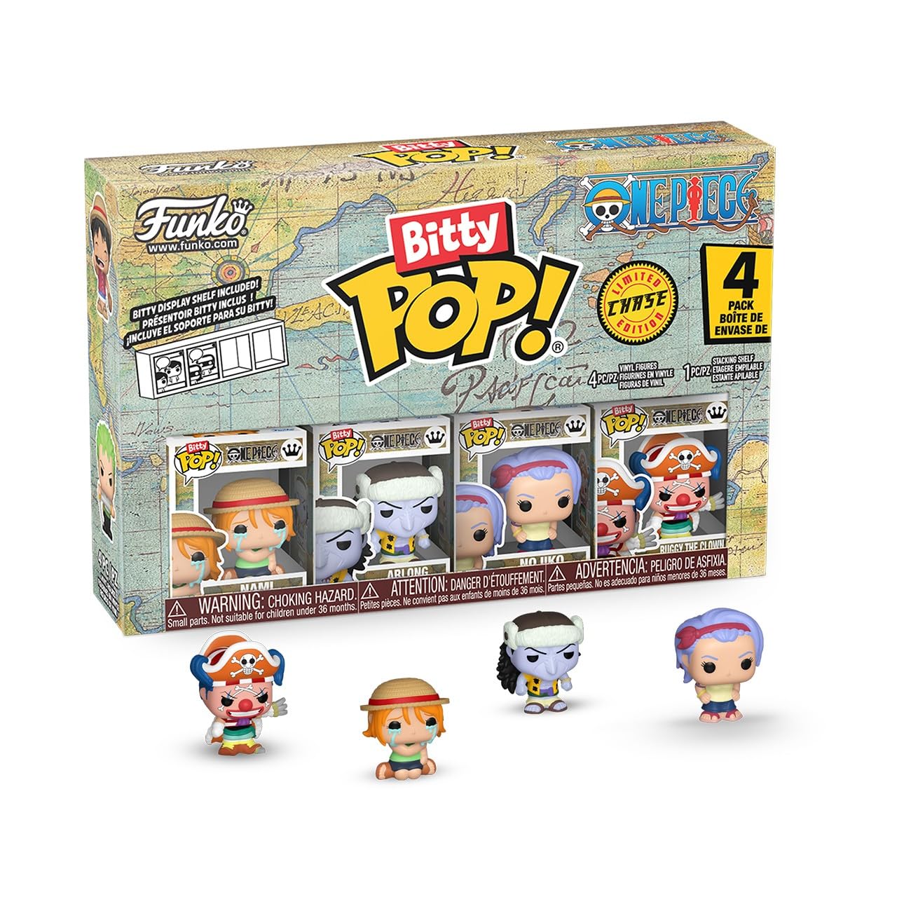 Funko Bitty Pop! One Piece - Nami, Arlong, Nojiko, and A Surprise Mystery Mini Figure - 0.9 Inch (2.2 Cm) Collectable - Stackable Display Shelf Included - Gift Idea - Party Bags Stocking - Cake Topper