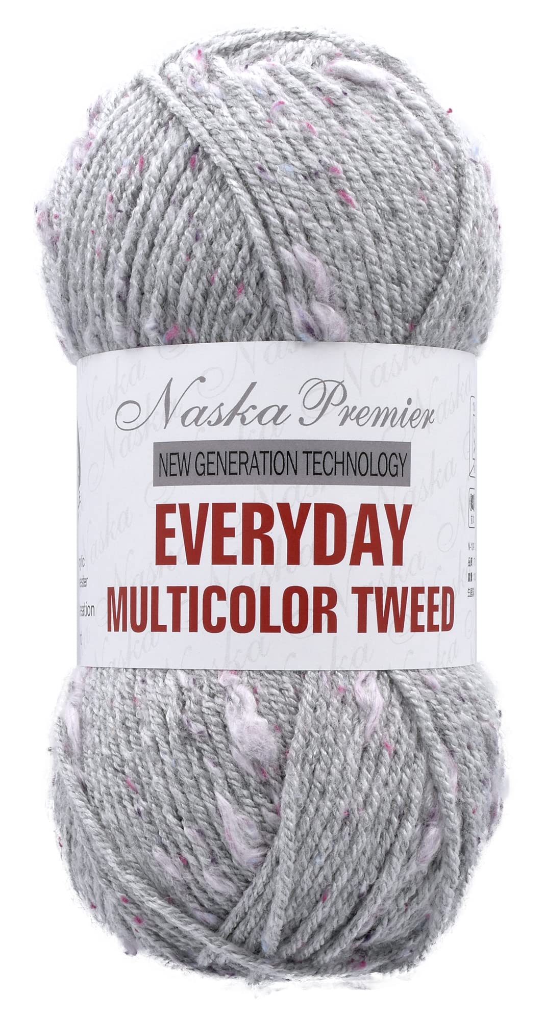 NASKA N-108 Everyday Multi-Color Tweed, Medium Thickness, 3.5 oz (100 g), Approx. 165 m (165 m), Light Gray
