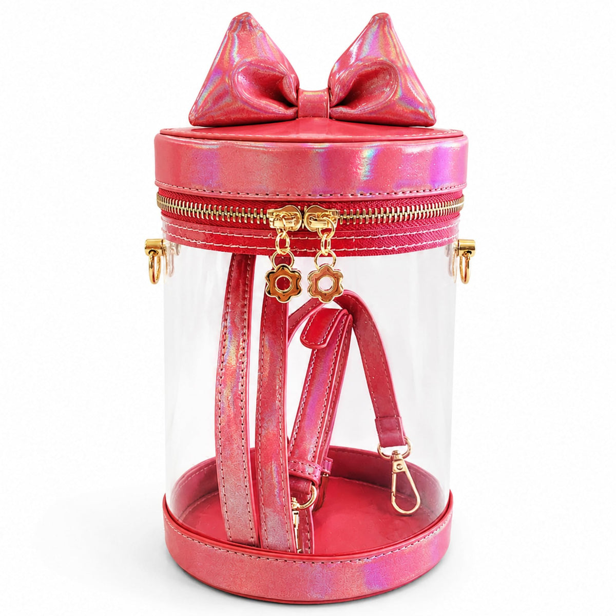 Cat Ear Style Sewing Bag with Ribbon Sewn Pouch, Storage, Showing Bag, Shoulder Bag, Event, Clear, Transparent, Cylindrical, Red, Red