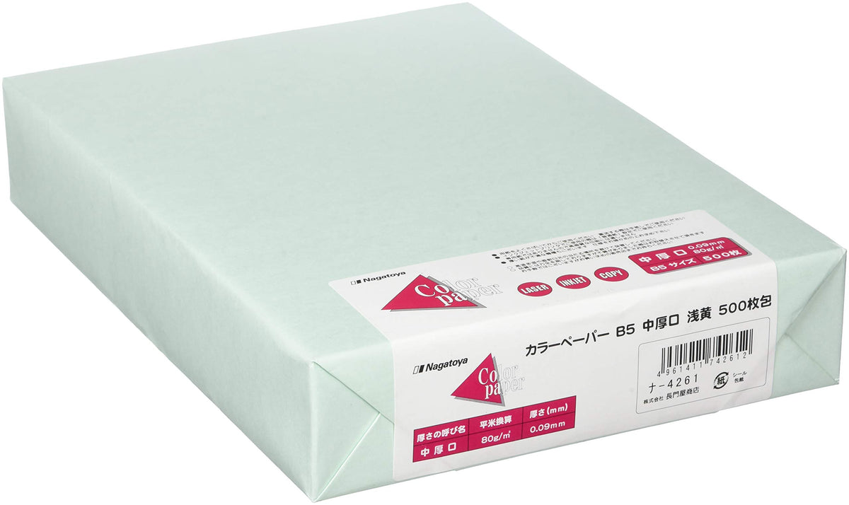 Nagatoya Shoten Na-4261 Color Paper, B5, Medium Thickness, 0.004 inches (0.09 mm), 500 Sheets, Asagi