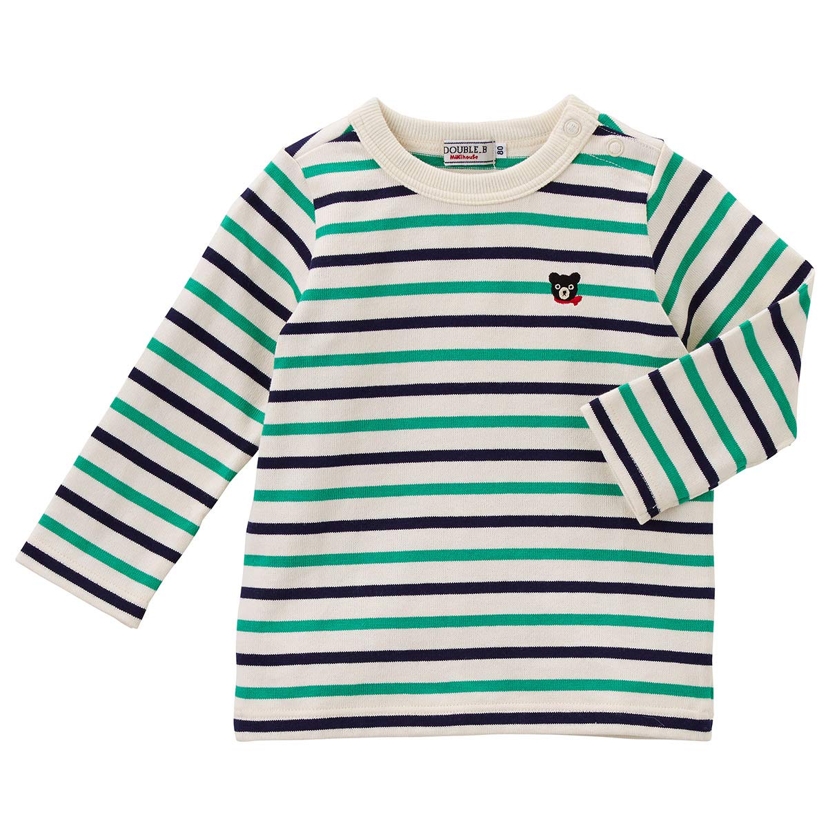 MIKI HOUSE DOUBLE_B T-shirt 63-5213-677, Boys and Girls, 27.6-59.1 inches (70-150 cm), Navy Blue × Green, 70