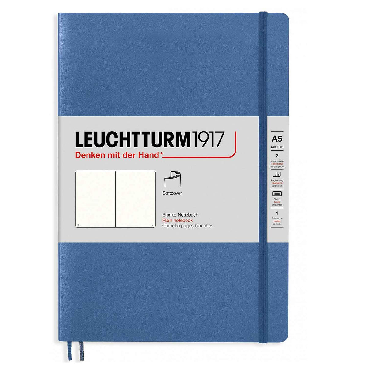 LEUCHTTURM1917 - Notebook Softcover Medium A5-123 Numbered Pages for Writing and Journaling (Ruled, Denim)