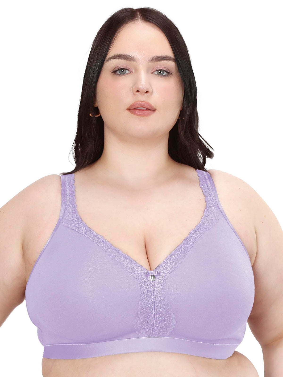 Curvy Couture Women's Plus Size Cotton Luxe Unlined Wire-Free Bra Lavender Mist 46DD