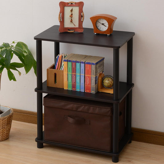 Yamazen ISR-3IN (DBR3/BK) Rack, Open Shelf, Width 18.5 x Depth 10.6 x Height 25.0 inches (47 x 27 x 63.5 cm), 3 Tiers, Compact Type, Slim, Rounded Corners, Easy Assembly, Dark Brown/Black