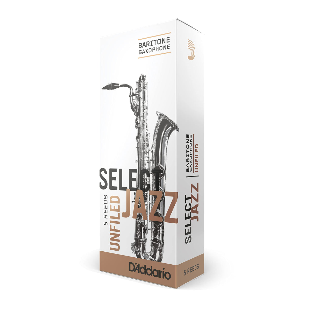 D'Addario Woodwinds Select Jazz Baritone Sax Reeds, Unfiled, Strength 3 Medium, 5-pack