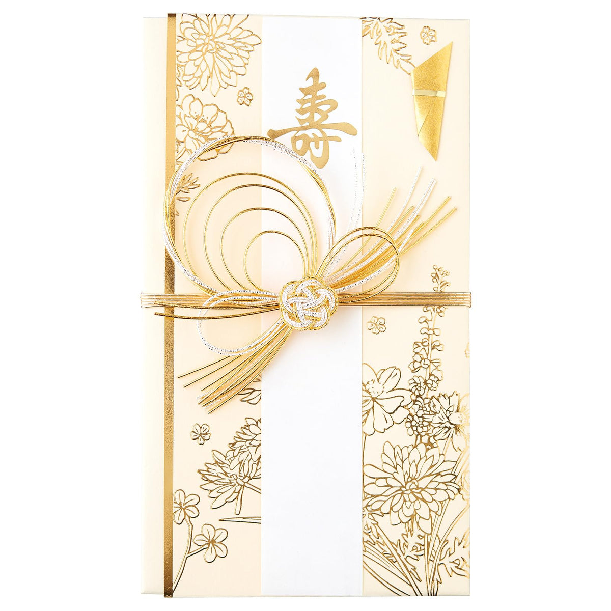 Maruai Gift Bag, Wedding Design, Western Style, Hyakka Flowers, Gold Sealing, Cream, 1 Piece, Ki8C