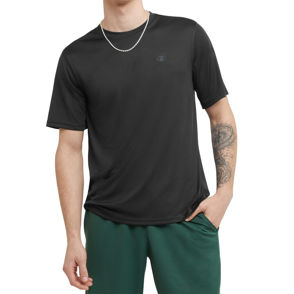 Champion Men’s Athletic T-Shirt – Lightweight, Moisture-Wicking, Anti-Odor, Inclusive Fit (S–4XL), Black, Medium