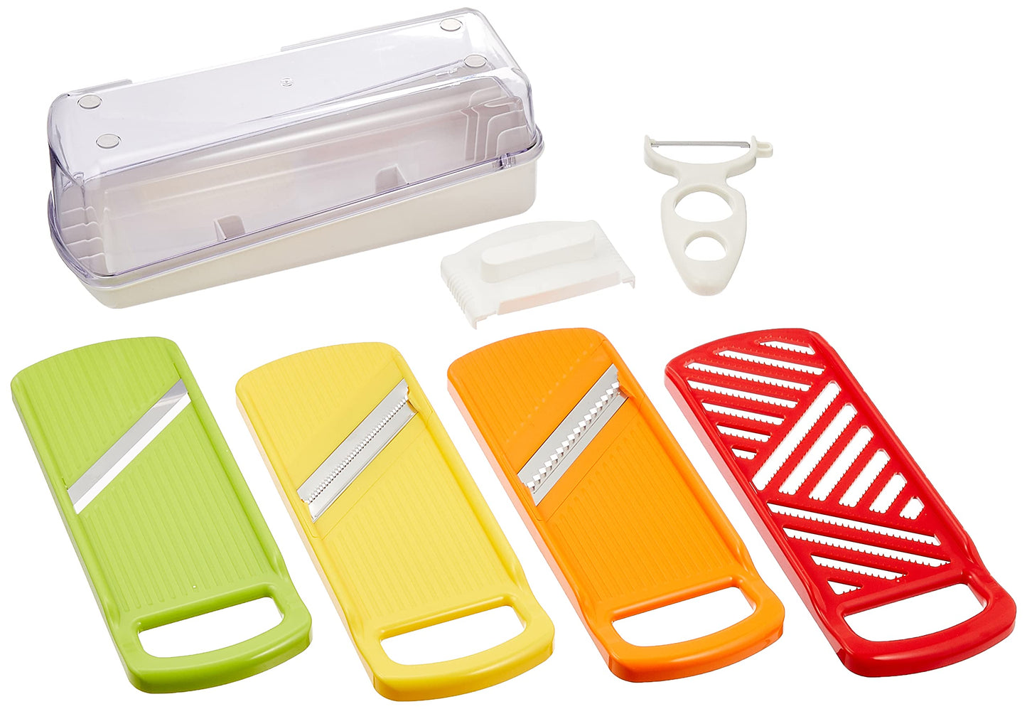 Wahei Freiz ME-7288 Slicer Set, Made in Japan, Slicer, Julienne, Grater, Peeler, Safety Holder, Storage Case Included, Vitamin Island