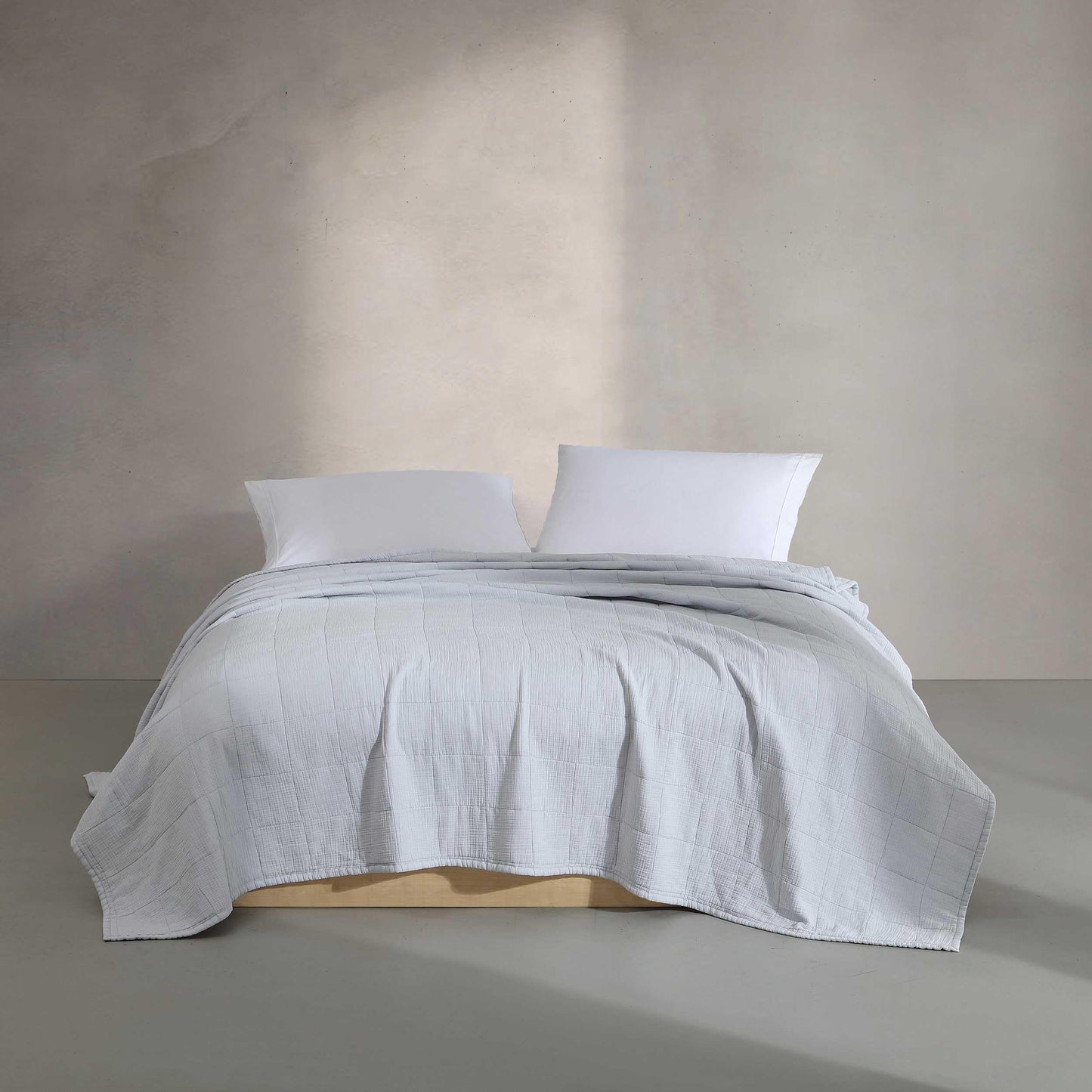 Calvin Klein - Queen Quilt Set, Cotton Gauze Bedding with Matching Shams, Box Stitch Design, Light & Airy for Year Round Use, Oeko-Tex Certified (Blue)