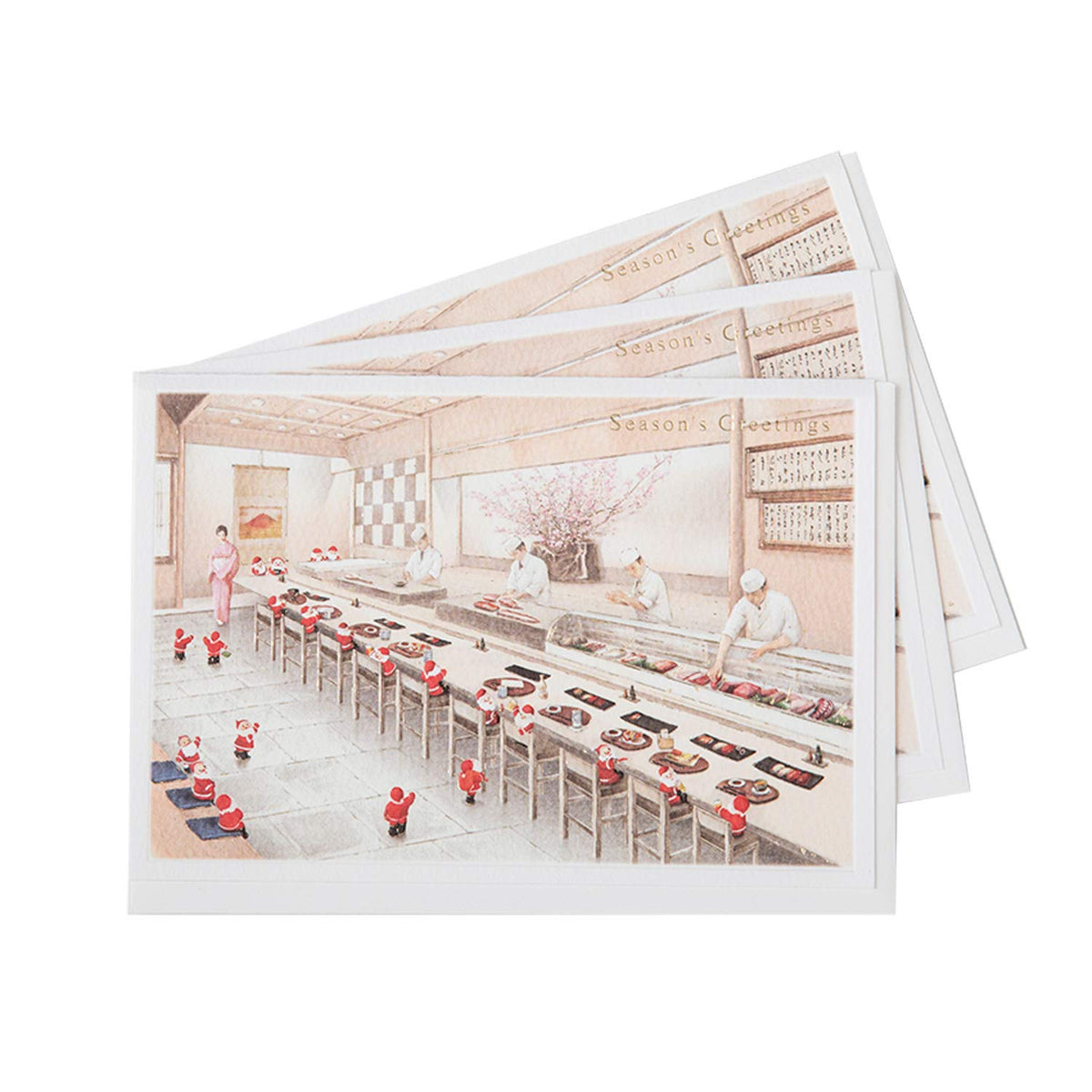 Mini Santa Greeting Life Christmas Card Set of 3 Japanese Style Sushi SJ-64-AM