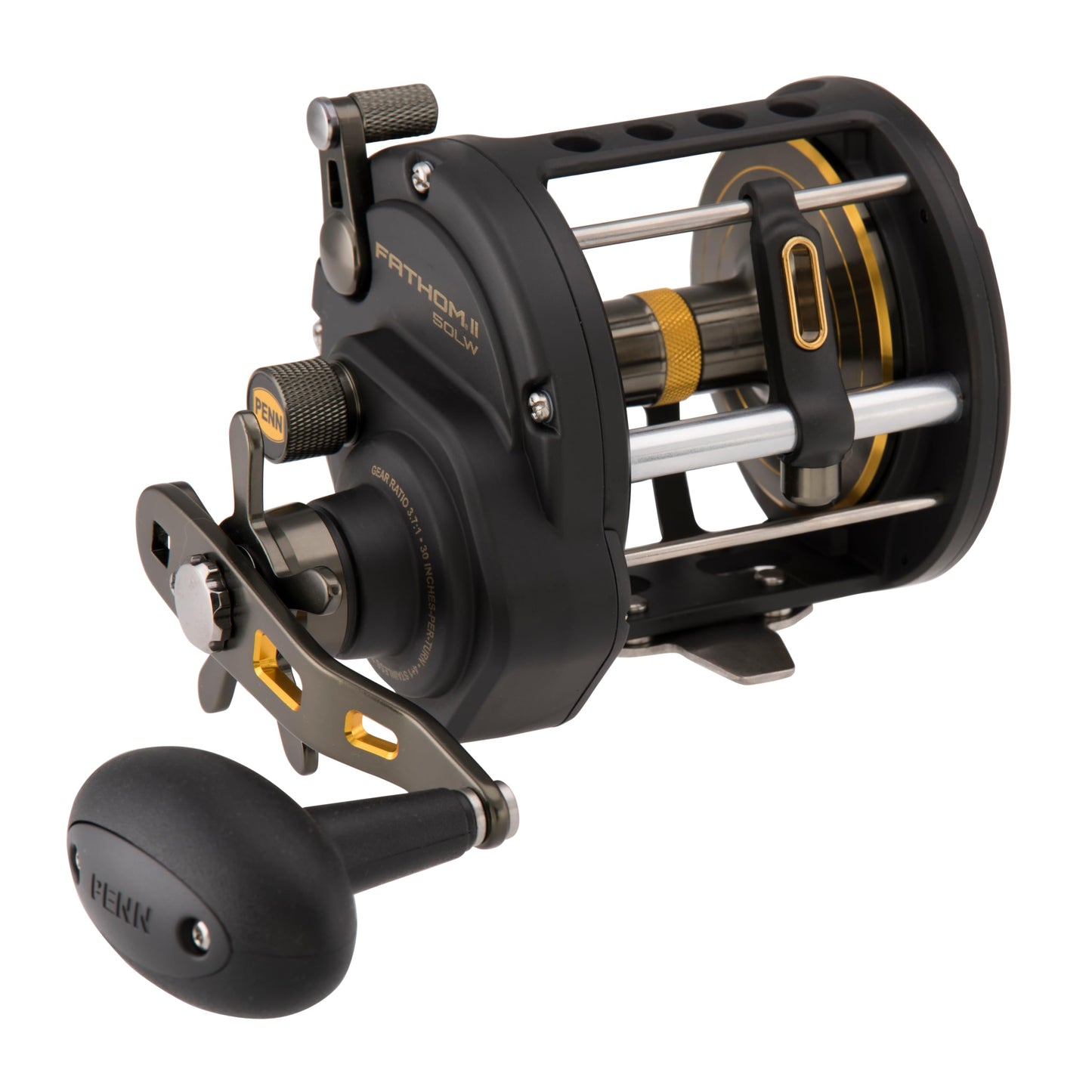 Penn, Fathom II Level Wind Saltwater Casting Reel, 50, 3.7:1 Gear Ratio, 30" Retrieve Rate, 5 Bearings, Right Hand, Black Gold