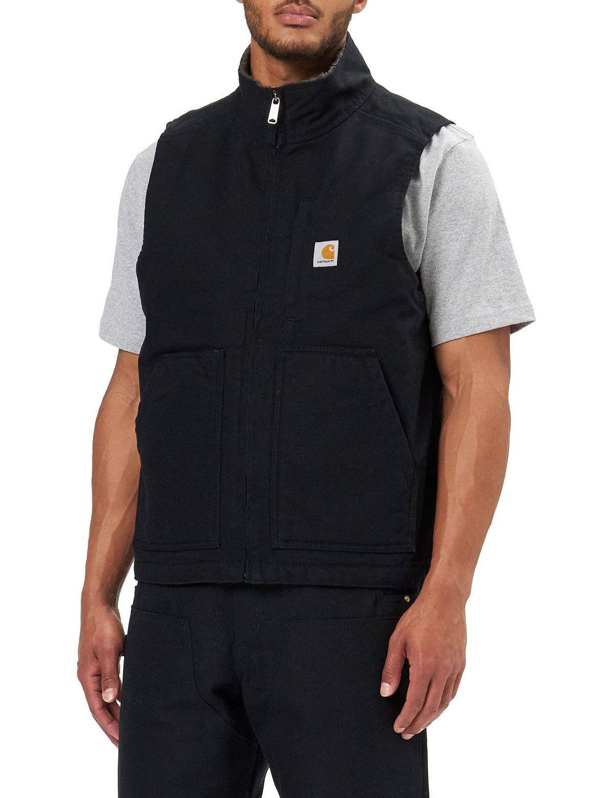 Carhartt Men's Washed Duck Mock-Neck Vest, Black, Large Tall