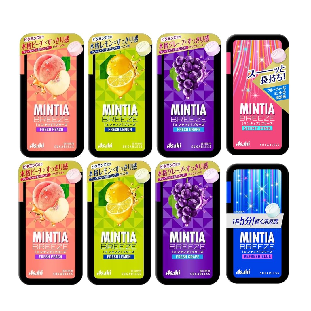 MINTIA Breeze Large Size Mints Tablets � 8 Pack, 30 Tablets Each Japan Import (Refresh Peach, Lemon and Grape Set)