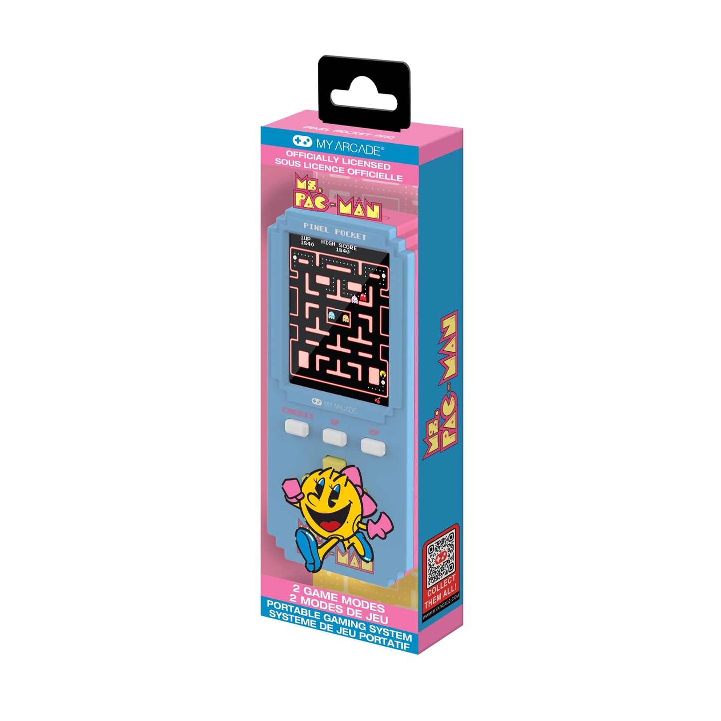 My Arcade Ms. Pac-Man Pixel Pocket Pro: Retro Gaming, Ms. Pac-Man Video Game, Portable Keychain Arcade