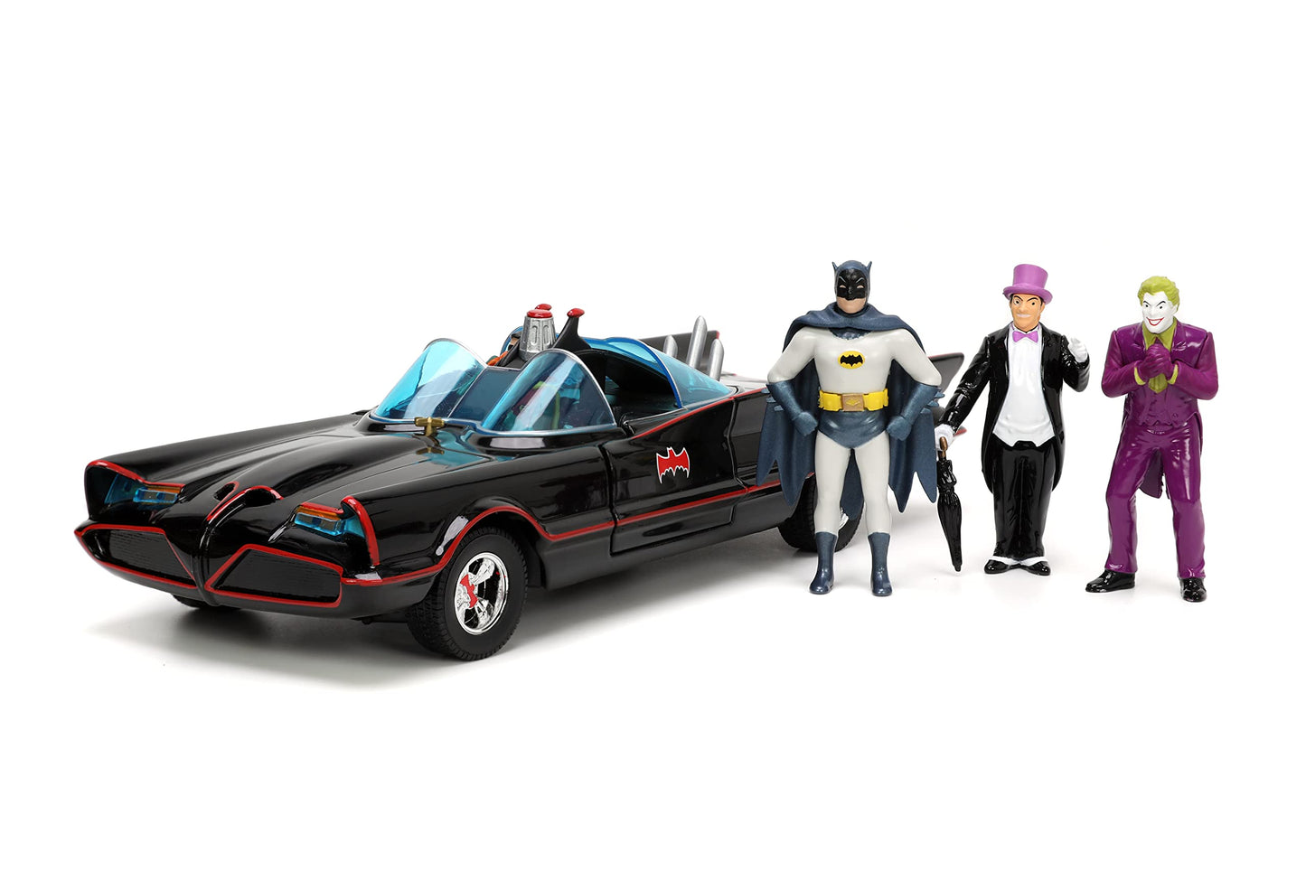 toy Cars DC Comics 1:24 Classic TV Series Batman Batmobile Die-Cast Car & 2.75" Batman, Robin, Penguin, & The Joker Figures