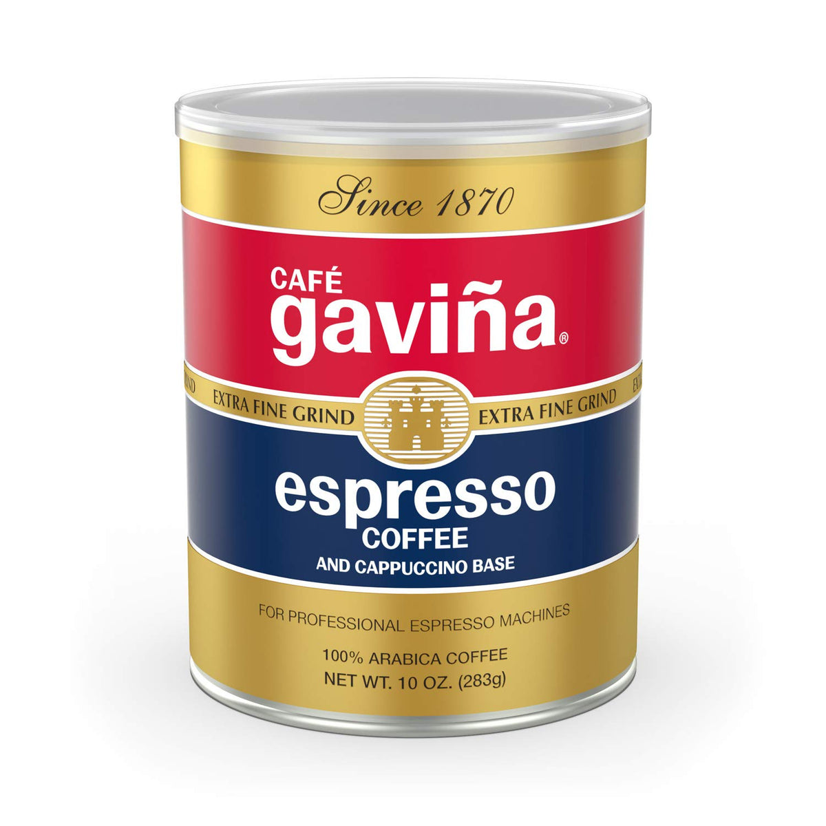 Café Gaviña Espresso Roast Extra Fine Ground Coffee, 100% Arabica Dark Roast, 10 oz Can