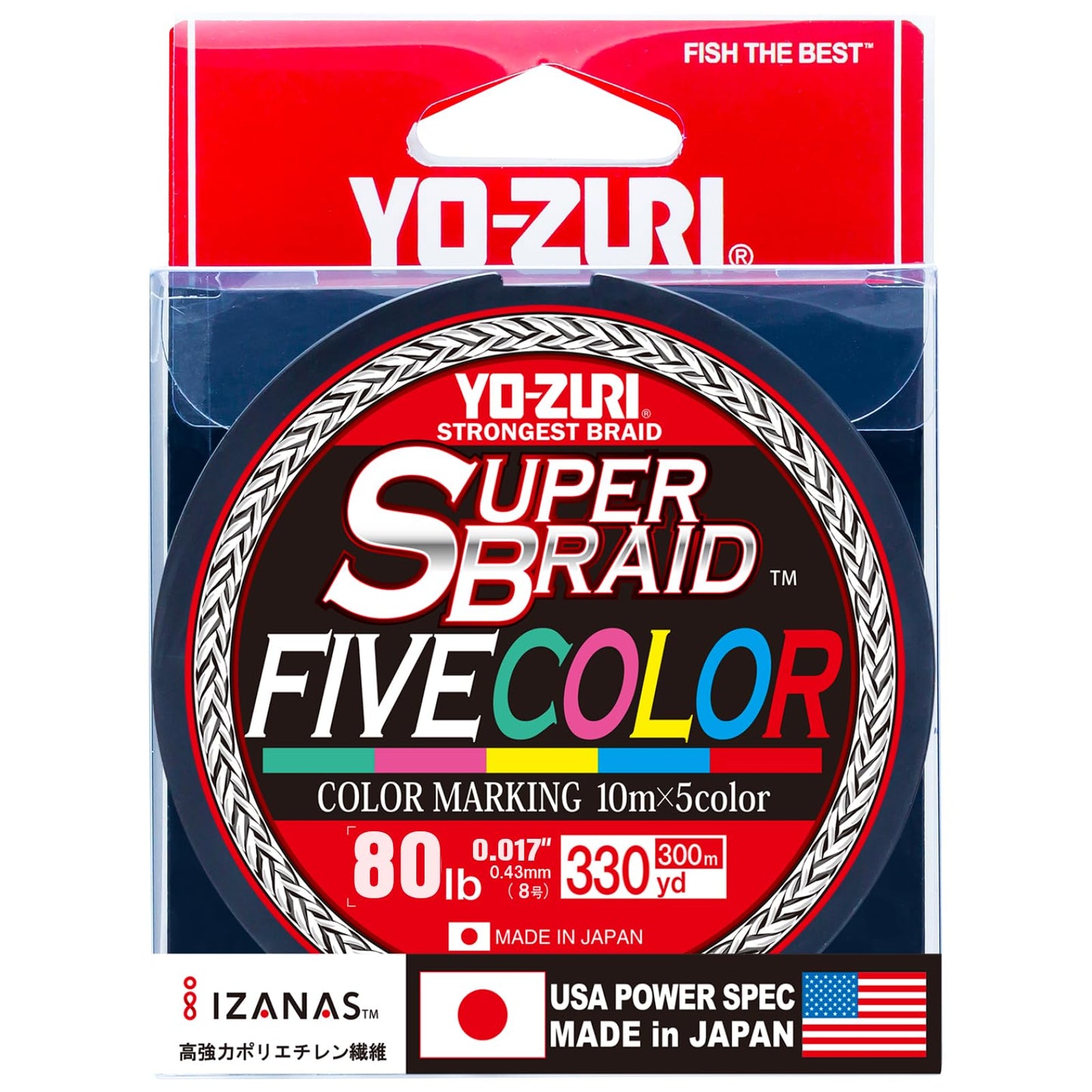 Yo-Zuri YZ-SB-80LB-5C-330YD: Superbraid Five Color 330Yds 80Lbs, (5 Color)