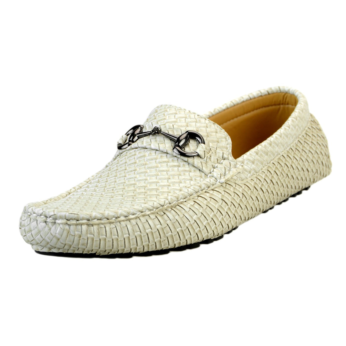 LUCIUS(ルシウス) Ann APT316-1-K Embossed Intrecciato Bit Driving Shoes, White, S(25.0cm~25.5cm)(25cm)