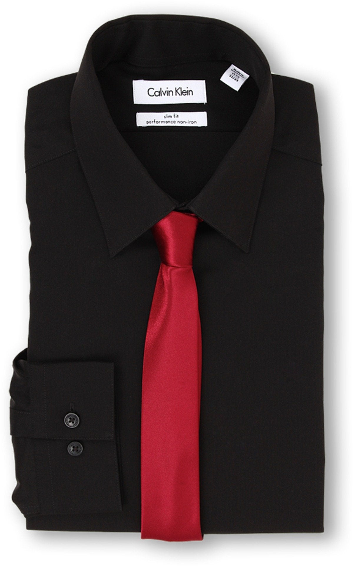 Calvin Klein Men's Slim Fit Non-Iron Herringbone Point Collar Dress Shirt, Black, 15" Neck 34"-35" Sleeve