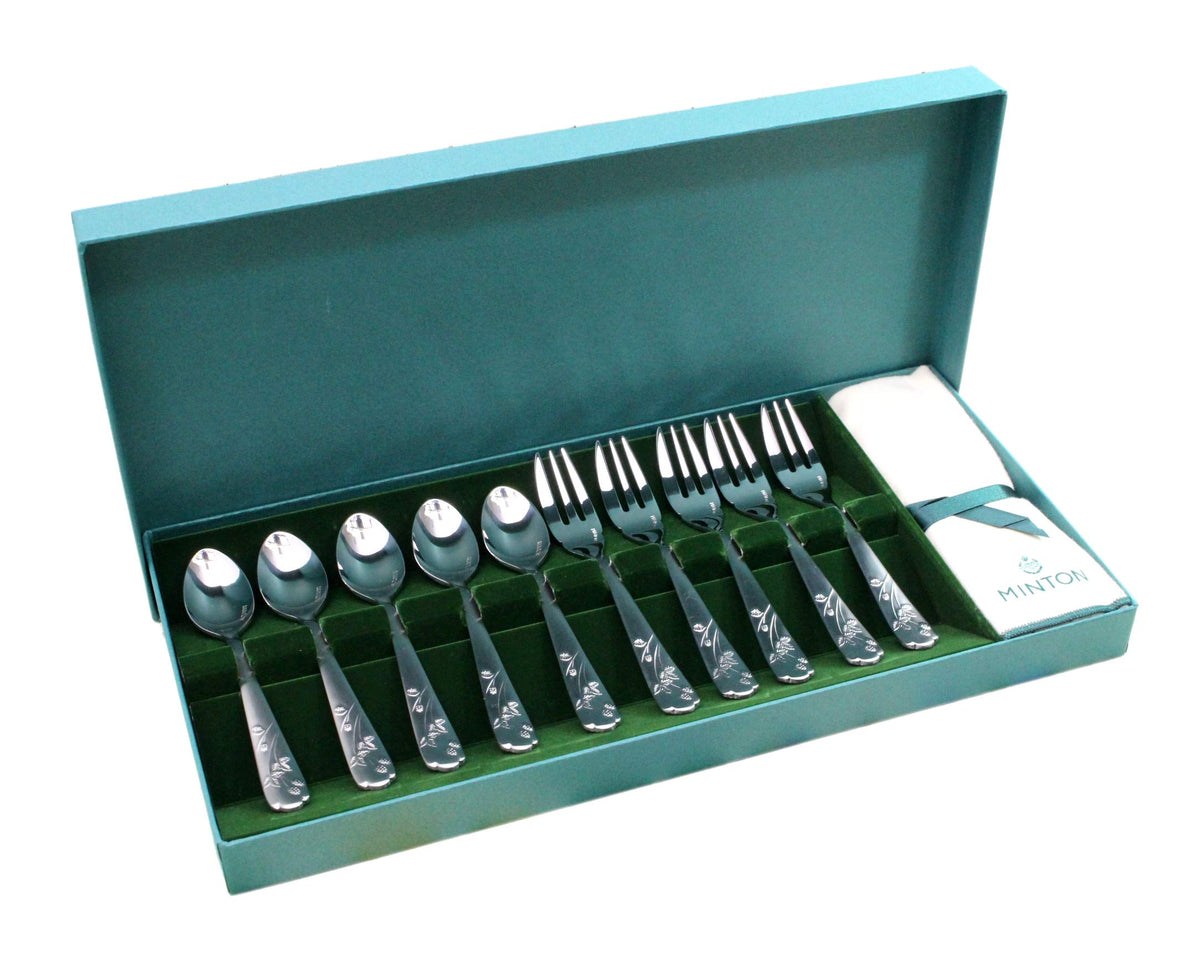 Castle Enterprise MINTON VICTORIA STRAWBERRY Teaspoon & Cake Fork Set of 10 Made in Japan with Gift Packaging