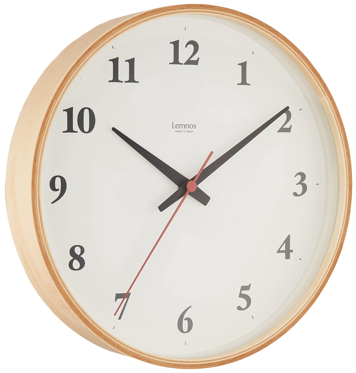 Remnos LC22-02W NT Lemnos Wall Clock, Radio-Controlled Analog, Plywood Clock, Natural, Natural Wood Fabric, 10 inches (25.4 cm) Diameter