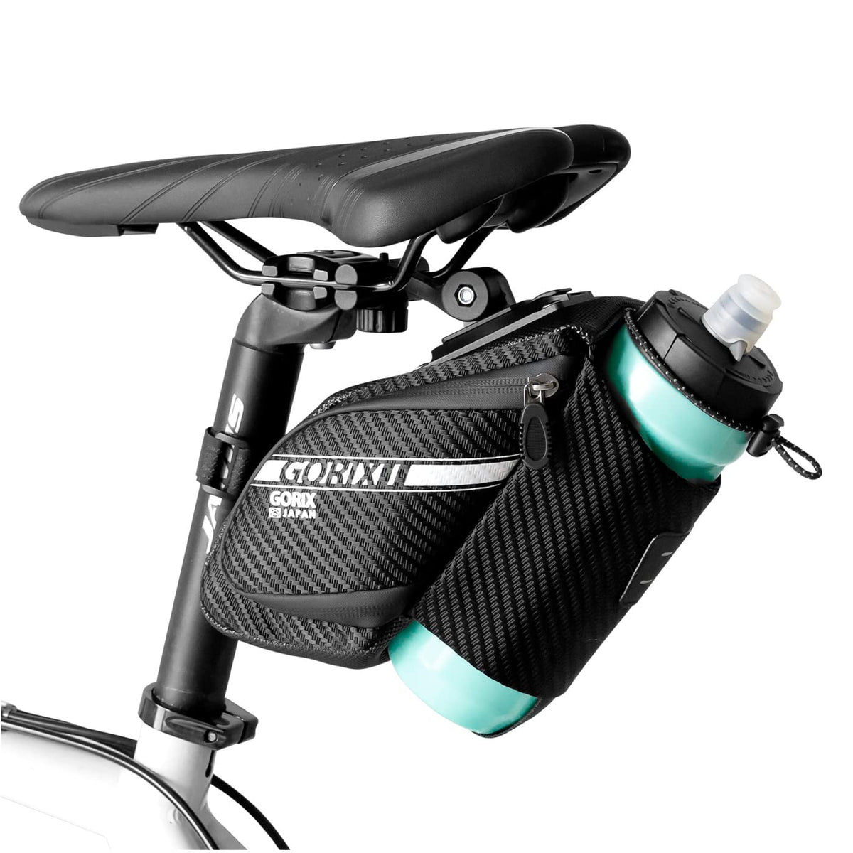 GORIX Bike Saddle Bag with Bottle Holder Rear Durable Waterproof Cycling with Reflector Road MTB Bicycle(GX-SB32)