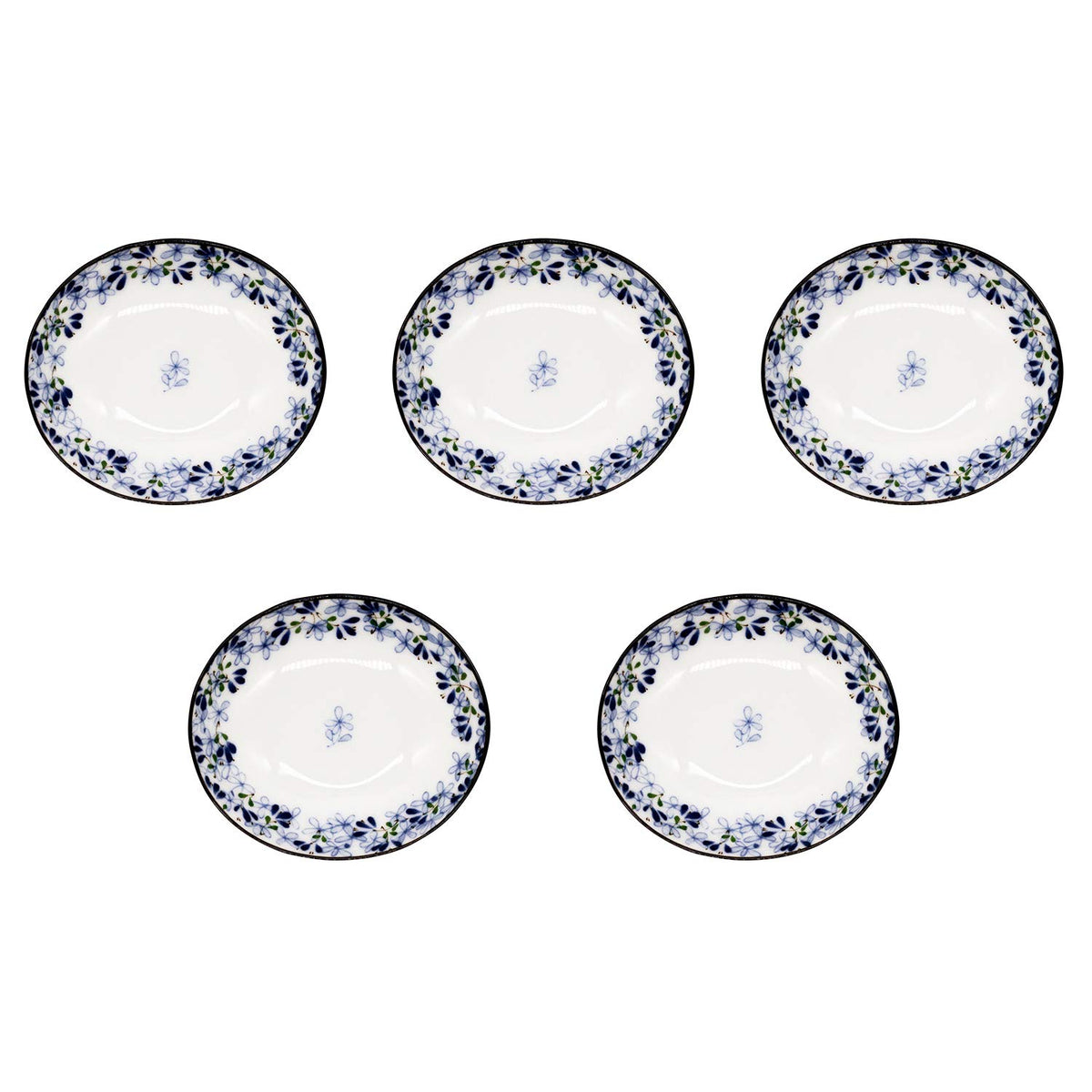 Ichiku Mino Ware Oval Small Plate, Diameter 4.3 inches (11 cm), Set of 5, Buds, Made in Japan, White