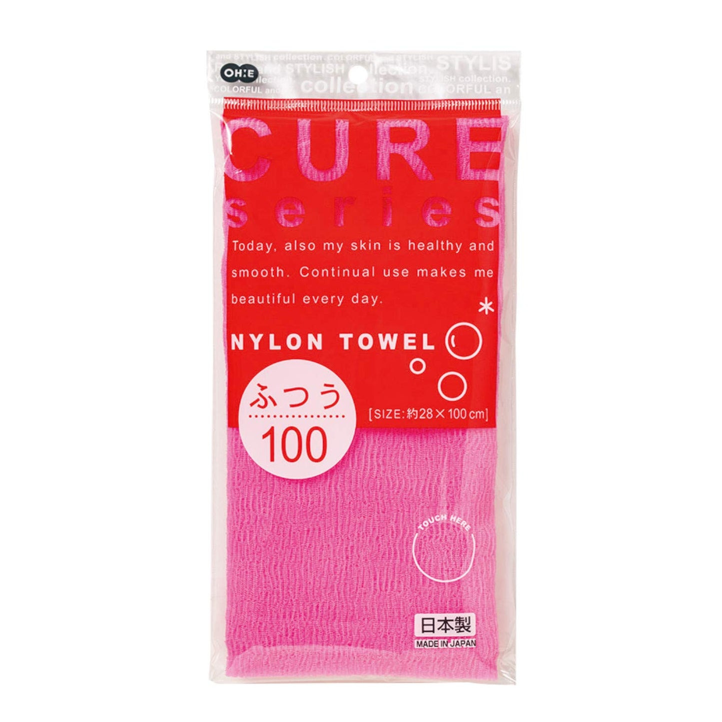 Cure Series Japanese Exfoliating Bath Towel from OHE - Normal Weave - Pink 100cm