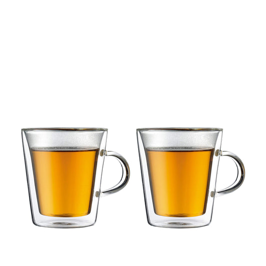 BODUM 10325-10 Bodum Canteen Double Wall Mug, 6.8 fl oz (200 ml), Set of 2, Heat Resistant Glass, Microwave Safe, Oven, Dishwasher Safe, Freezer Safe